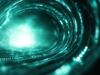 Obraz premium Abstract illustration featuring swirling teal lights, creating a sense of depth and motion in a digital space.