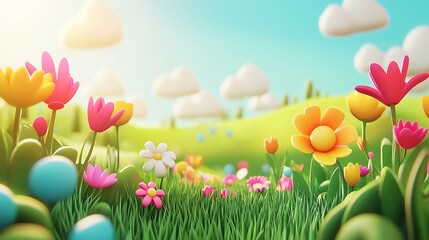 Fototapeta premium cartoon colorful spring meadow landscape