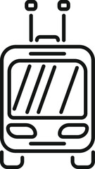 Simple and modern line icon of a tram front view, perfect for representing public transport in urban environments