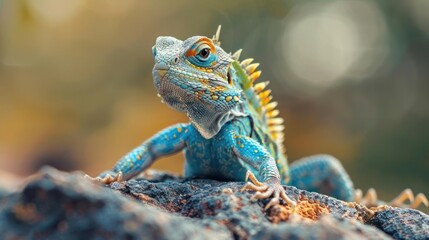 Fototapeta premium The stunningly beautiful chameleon with its vibrant blue-green color and striking eyes.