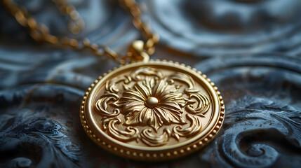Closeup of Ornate Golden Pendant Necklace