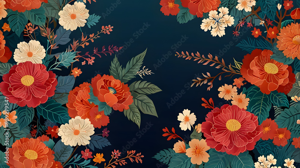 Wall mural a colorful background with flowers and traditional japanese patterns generative ai