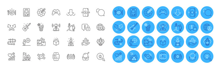 Clown, Download and Ice maker line icons pack. Romantic dinner, Growth chart, Survey progress web icon. Messenger, Wholesale goods, Success pictogram. Augmented reality, Coffee maker. Vector