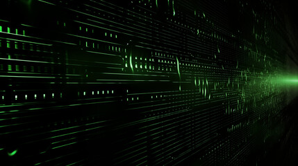 Obraz premium Futuristic Green Digital Data Flow Background With Lines And Glowing Patterns