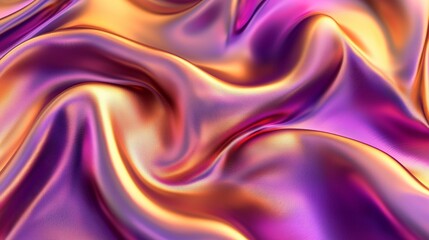 Obraz premium Abstract iridescent fabric background with flowing folds in purple, pink, and gold hues.