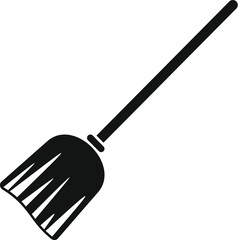 This simple icon features a black cleaning broom with a long handle, suitable for various design projects