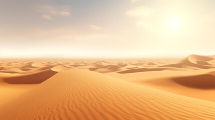 Naklejka premium Golden Dunes in the Vast Desert Under a Bright Sky