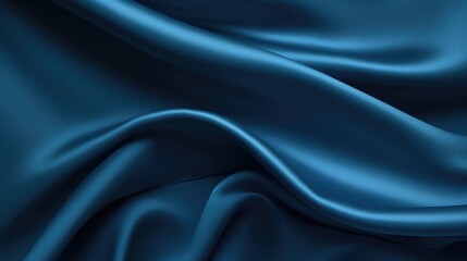 A close-up of smooth, dark blue satin fabric showcasing elegant folds and textures.