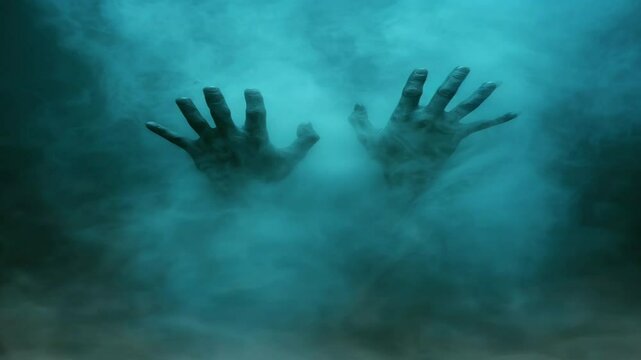The devil's hand is in the darkness, smoke billows in the area, lost in the dark soul, complete with a scary horror and magical atmosphere