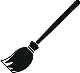 Black silhouette icon of witch broom isolated on white background