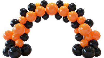 Black and orange balloon arch isolated on white background