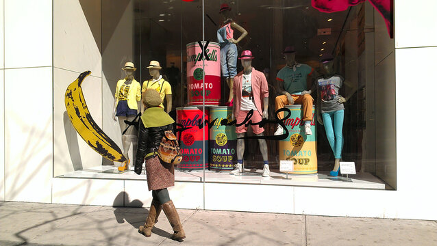New York, New York - March 5. 2013: An Andy Warhol window display at Uniqlo on 34th Street in Manhattan
