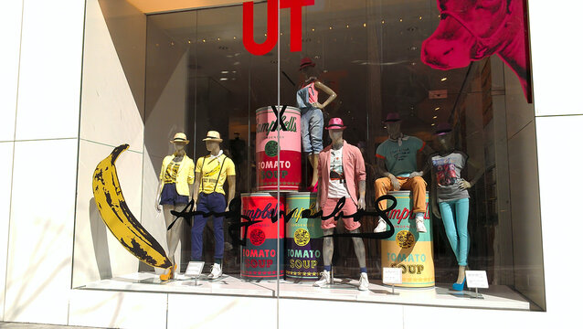 New York, New York - March 5. 2013: An Andy Warhol window display at Uniqlo on 34th Street in Manhattan