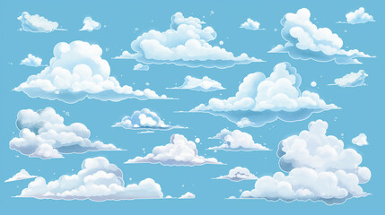 3D vector illustration of white clouds in a blue sky