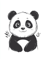 Fototapeta premium Cute cartoon panda, simple lines, white background, simple drawing style, thick black strokes