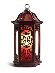 scarlet modern wood lantern shiny with light and elegant ornament isolated on white background 