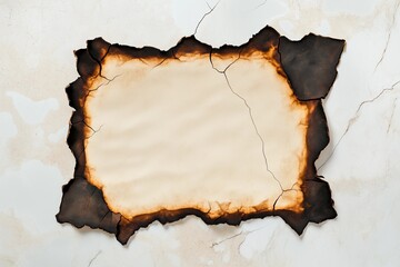 Old Parchment with Charcoal-Burnt Edges and Faint Letters on Cracked Marble Background