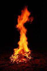 fire burning with flames isolated against black background