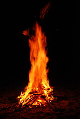 fire with flames isolated against black background