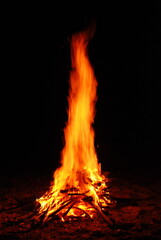 fire with flames isolated against black background