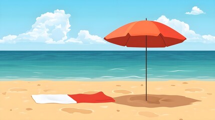 Flat design of a beach umbrella and towel on the sand