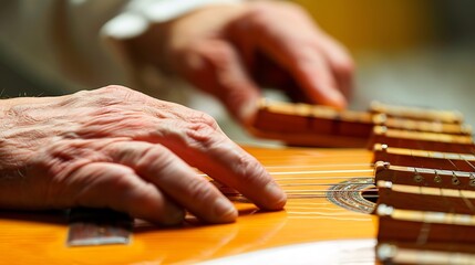 Experienced luthier adjusting the nut slot of a guitar focusing on achieving the perfect string height