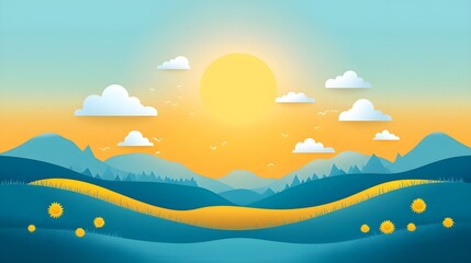 Flat design of a sunny day with bright yellows and soft blues