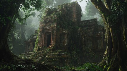 Hidden Temple in the Lush Rainforest: Discover the Ancient Wonders of Moss-Covered Ruins