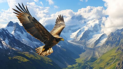 Majestic Eagle Soaring Above Mountain Peaks: Breathtaking Wildlife Photography