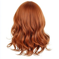 Naklejka premium A medium-length wavy wig for women, in a light auburn shade, isolated on a white background