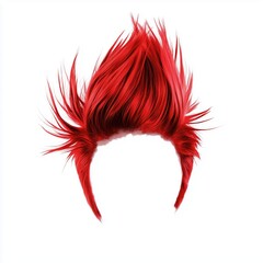 A spiked faux hawk wig for men, in a bright red color, isolated on a white background