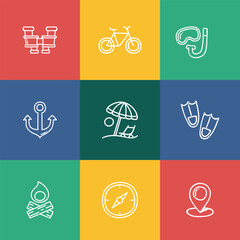 Flat hand drawn vector travel icon set.
