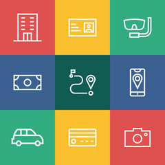 Flat hand drawn vector travel icon set.