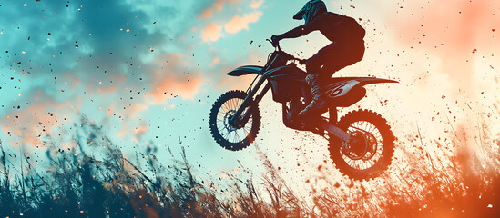 A man is riding a dirt bike in the air