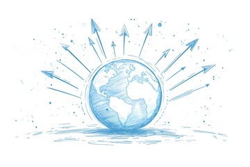 Hand-drawn Illustration of Earth Surrounded by Upward-Pointing Arrows