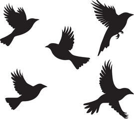 Silhouette vector of sparrows in flight icon, silhouettes of birds