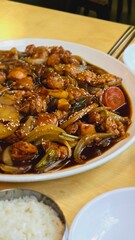 seafood paella in a pan