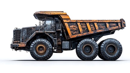 Fototapeta premium An industrial heavy-duty dump truck displayed against a clean white background, emphasizing its strength.