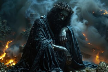 Obraz premium God of the Dead: Hades, Greek Mythology's Aides, Ruler of the Underworld, Brother of Zeus and Poseidon, Married to Persephone, embodying the Power over Death and the Realm of the Departed.