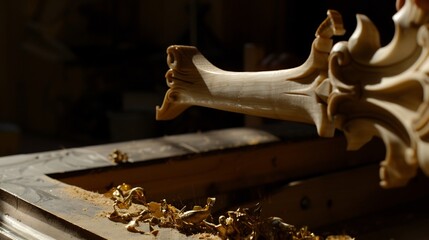 Luthier crafting sitar focusing on the detailed carving of the neck and headstock for both aesthetics and functionality