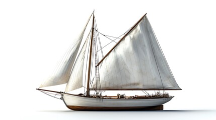 Obraz premium A classic wooden sailing yacht, isolated on a white background, showcasing its elegant design.