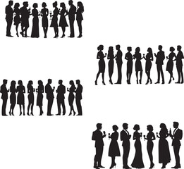 Silhouette of guests at a formal gathering, emphasizing the sophistication and social nature of the event vector 