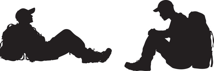 Silhouette of a porter resting with a heavy backpack vector