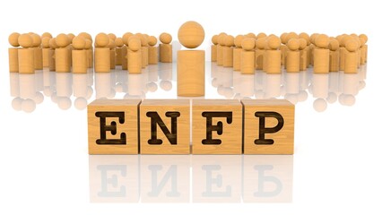 ENFPの文字が印字された木製ブロックと木製棒人間