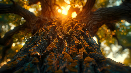 Closeup of Tree Bark with Sunbeams - Realistic Image