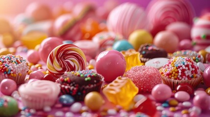 Fototapeta premium Candy making with colorful sweets, playful and inviting, Culinary, Bright hues, Photograph, Confectionery art