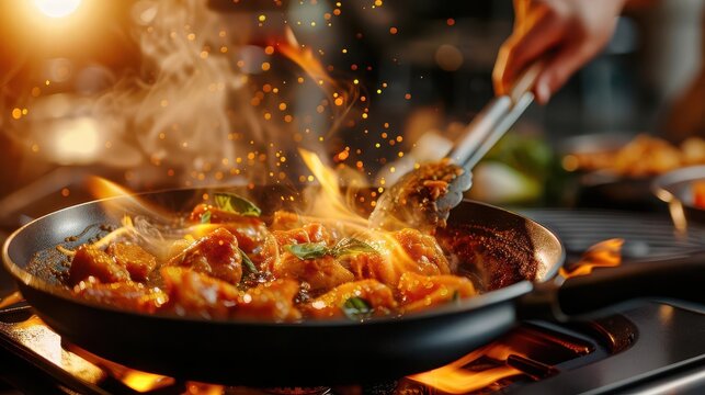 Culinary school with students cooking, dynamic and educational, Culinary, Warm tones, Photograph, Culinary learning