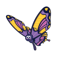 Colorful purple and yellow butterfly with smiling face Vector