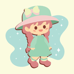 Cute girl with dress cartoon kawaii Vector