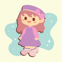 Cute girl with dress cartoon kawaii Vector